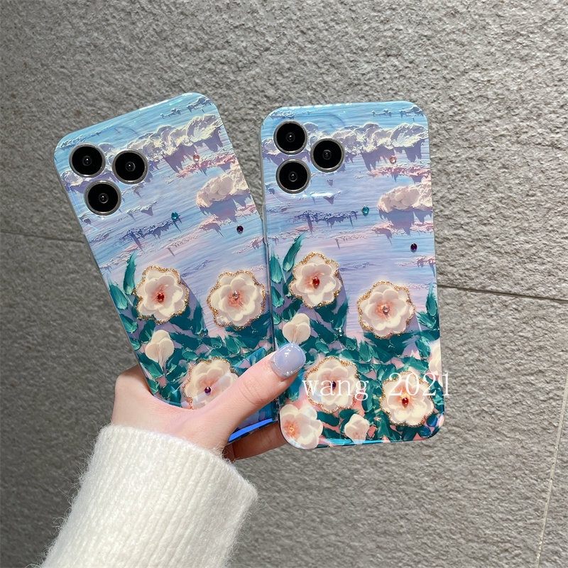 พร้อมส่ง-ใหม่-เคสป้องกันโทรศัพท์มือถือ-แบบนิ่ม-ลายดอกไม้-ประดับเพชรเทียม-หรูหรา-สําหรับ-realme-c53-c55-nfc-2023-realmec53