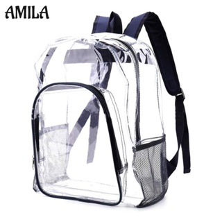 AMILA กระเป๋าเป้สะพายหลังพีวีซีใส กระเป๋าเป้นักเรียน บุคลิกภาพแฟชั่น ความจุสูง