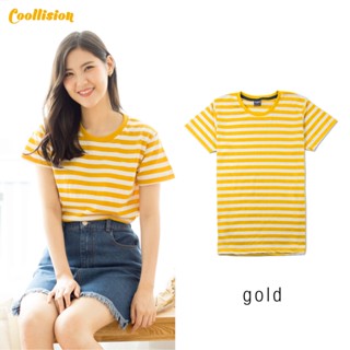 #Coollision-Gold1cm  เสื้อยืดลายทางสีเหลืองทอง เสื้อลายทาง unisex