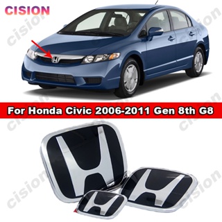 กรอบครอบพวงมาลัยรถยนต์ ด้านหน้า และด้านหลัง ลายโลโก้ 3D สีดํา สําหรับ Honda Civic FD 2006-2011 G8 8 Gen