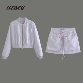 Uibey เสื้อโค้ทแฟชั่น คอปกตั้ง + กระโปรงสั้น 8974