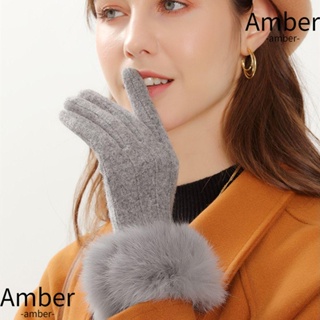 Amber ถุงมือ ผ้าขนสัตว์ กันลม ให้ความอบอุ่น แฟชั่นฤดูหนาว สไตล์สปอร์ต สําหรับผู้หญิง