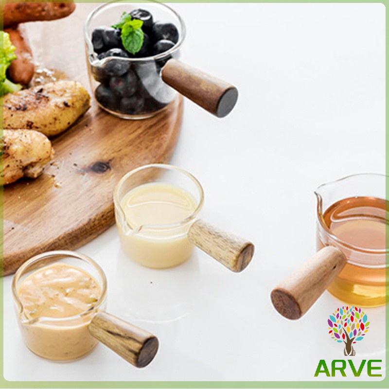 arve-ถ้วยซอสแก้วใสทรงเหยือก-มีด้ามไม้จับ-ทนความร้อน-ใส่น้ำผึ้ง-ใส่ซอสสลัด-สไตล์ญี่ปุ่น-saucer-for-seasoning