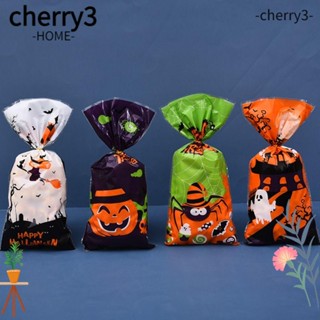 Cherry3 ถุงพลาสติกใส ลายฟักทอง ค้างคาว สําหรับใส่ขนมขบเคี้ยว ขนมขบเคี้ยว วันฮาโลวีน 50 ชิ้น