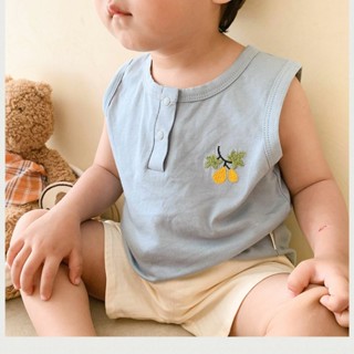 พร้อมส่ง เสื้อยืดแขนกุด ผ้าฝ้ายแท้ แบบบาง ปักลาย แบบเรียบง่าย แฟชั่นฤดูร้อน สไตล์เกาหลี และญี่ปุ่น สําหรับเด็กทารก