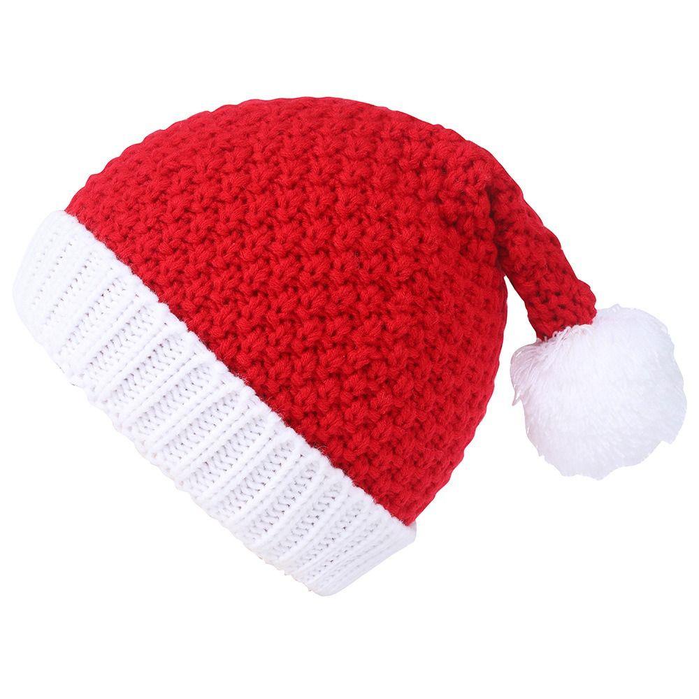 beauty-หมวกบีนนี่ถัก-ปอมปอม-นิ่ม-สีแดง-สําหรับแม่-และลูก-คริสต์มาส