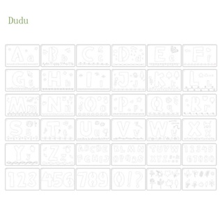 Dudu แผ่นแม่แบบไม้ ลายตัวอักษร ตัวเลข ใช้ซ้ําได้ สําหรับวาดภาพ ระบายสี บนไม้ PET 36 แพ็ค DIY