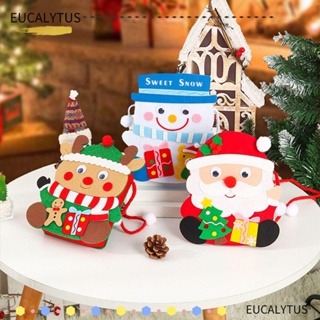 Eutus กระเป๋าสะพายไหล่ ผ้าสักหลาด ลายซานต้าคลอส สโนว์แมน ใส่ลูกอม ของขวัญ สําหรับตกแต่งต้นคริสต์มาส ปาร์ตี้ วันหยุด