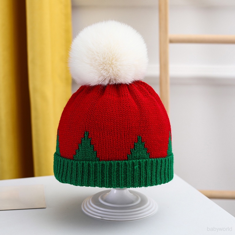 หมวกบีนนี่-ผ้าถัก-ประดับลูกบอลขนเฟอร์บอลน่ารัก-ให้ความอบอุ่น-เหมาะกับเทศกาลคริสต์มาส-สําหรับเด็กผู้ชาย-และเด็กผู้หญิง