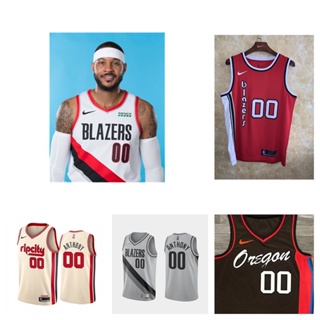 Portland Trail Blazers #00 Carmelo Anthony เสื้อบาสเก็ตบอลสีดำของผู้ชายสั้น -เสื้อยืดกีฬา