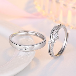 แหวนหมั้นแต่งงาน เงินสเตอร์ลิง ประดับเพชรคริสตัล ปรับขนาดได้ สไตล์เรียบง่าย แฟชั่นสําหรับผู้ชาย และผู้หญิง