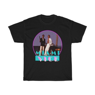 TOP CTT-shirt  เสื้อยืด พิมพ์ลาย Miami Vice Retro Action TV Show สีดํา สีกรมท่า สําหรับผู้ชายS-5XL