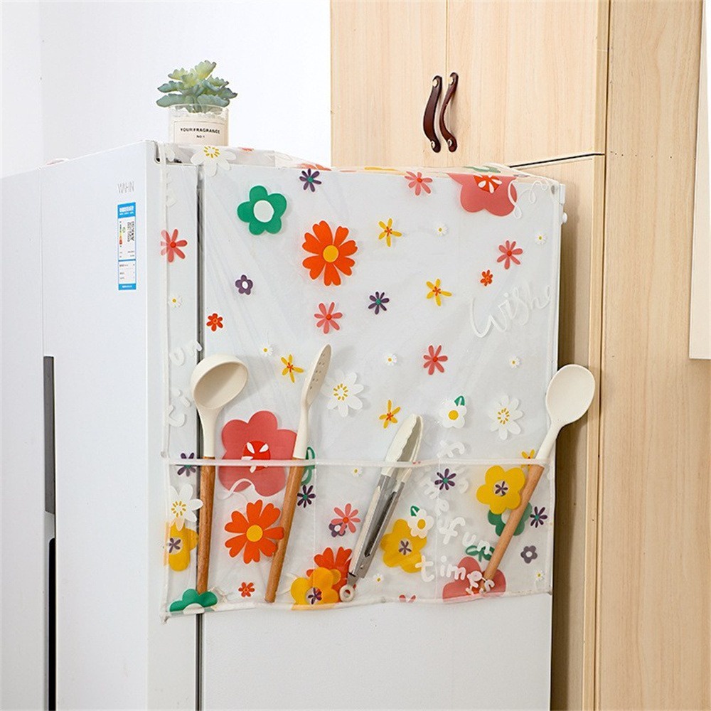 กันน้ำ-peva-เครื่องซักผ้าผ้าคลุมกันฝุ่นตู้เย็นป้องกันเตาอบไมโครเวฟผ้าคลุมอเนกประสงค์แขวนกระเป๋าตกแต่งบ้านดอกไม้