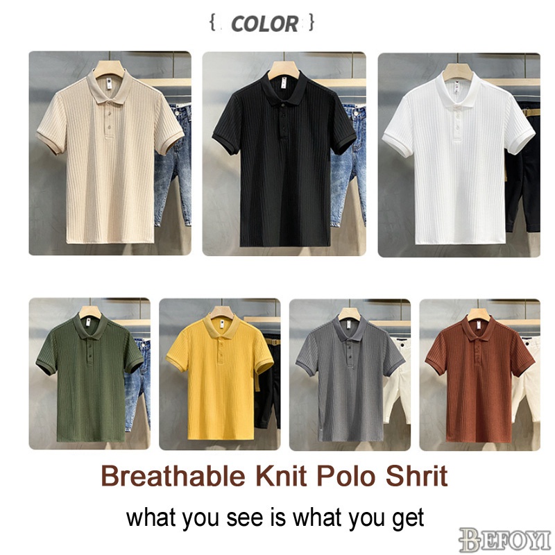 เสื้อโปโลแขนสั้นลําลอง-คอปก-ทรงหลวม-ลายทาง-สีกากี-สไตล์เกาหลี-สําหรับผู้ชาย
