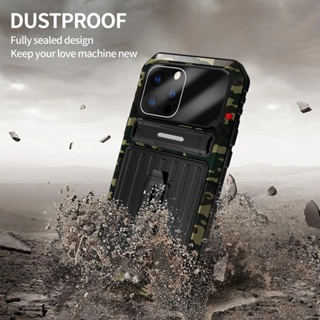 For iPhone 14 13 12 Pro Max Military Shockproof Phone Case Metal With Built in Screen Protector IP54 Splashproof Water Back Cover