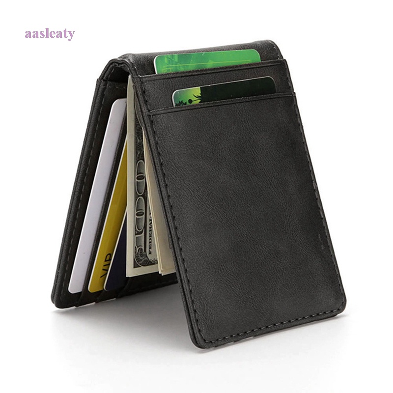 aasleaty-กระเป๋าสตางค์หนัง-คลิปโลหะ-ใส่บัตรเครดิต-บัตรเครดิต-บัตรประจําตัวประชาชน-เหมาะกับทุกเพศ