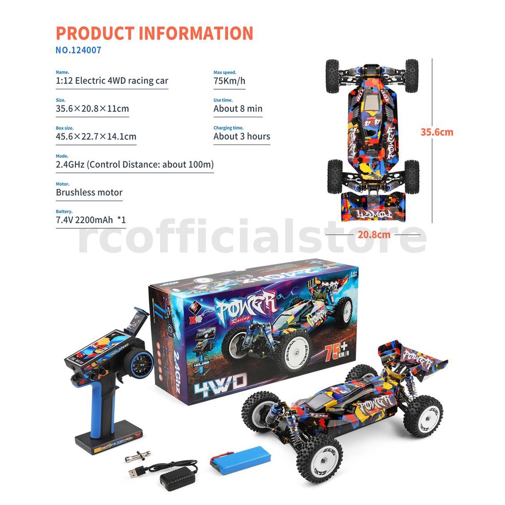 Wltoys 124007 โมเดลรถแข่งบังคับ ไร้แปรงถ่าน 1/12 2.4G 4WD 75 กม