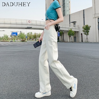 DaDuHey🎈 Ins Wide-Leg Jeans Womens Korean-Style Loose High-Waist Straight Fashion Casual Mopping Pants