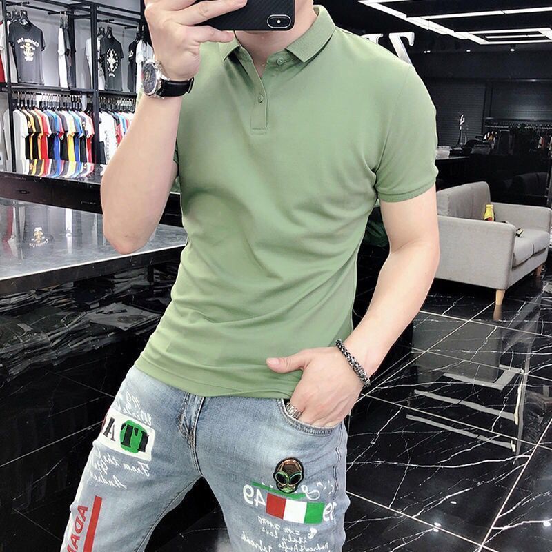 เสื้อโปโลแขนสั้น-คอปก-เข้ารูป-สีพื้น-แฟชั่นฤดูร้อน-สไตล์นักธุรกิจ-สําหรับผู้ชาย