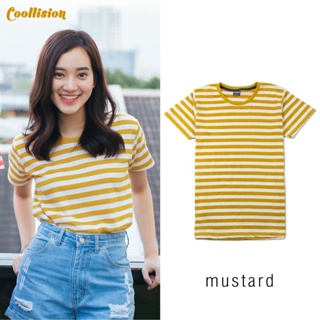 #Coollision-Mustard 1cm.- เสื้อยืดแขนสั้นลายทางสีเหลืองมัสตาร์ต-ขาว เสื้อลายทางเส้น1ซม.
