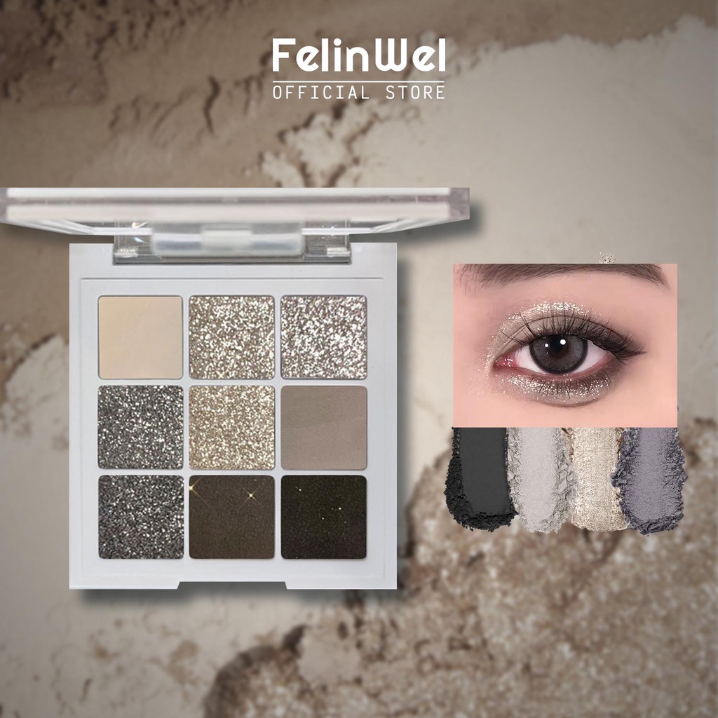 felinwel-พาเลตต์อายแชโดว์-สีนู้ด-ชิมเมอร์-9-สี-เนื้อแมตต์-ดูเป็นกลาง-สําหรับมืออาชีพ-ทุกวัน