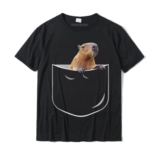 ขายคาปิบาร่า ผ้าฝ้ายแท้เสื้อยืดผ้าฝ้าย พิมพ์ลาย Capybara ตลก มีกระเป๋าเสื้อ สําหรับผู้ใหญ่ 2022S-4XL（S-5XL）