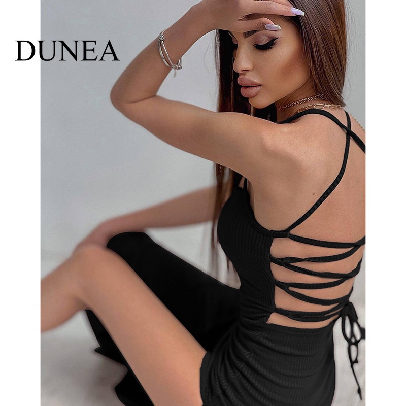 dunea-ชุดเดรส-สายคล้องคอ-ผ้าถัก-เซ็กซี่-สําหรับผู้หญิง