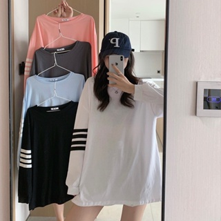 Dahong 💖เสื้อยืดแขนยาวผู้หญิง oversize  เสื้อผ้าแฟชั่นวัยรุ่น สีพื้น 2446