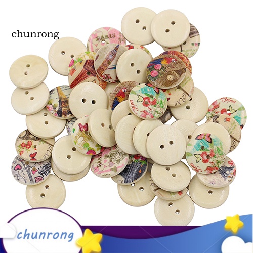 chunrong-กระดุมไม้-รูปหอไอเฟล-ดอกไม้-2-รู-สําหรับตกแต่งสมุดภาพ-งานฝีมือ-diy-50-ชิ้น