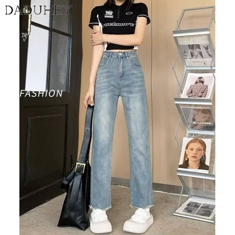 daduhey-high-waist-womens-denim-pants-summer-thin-retro-loose-straight-mop-cropped-pants