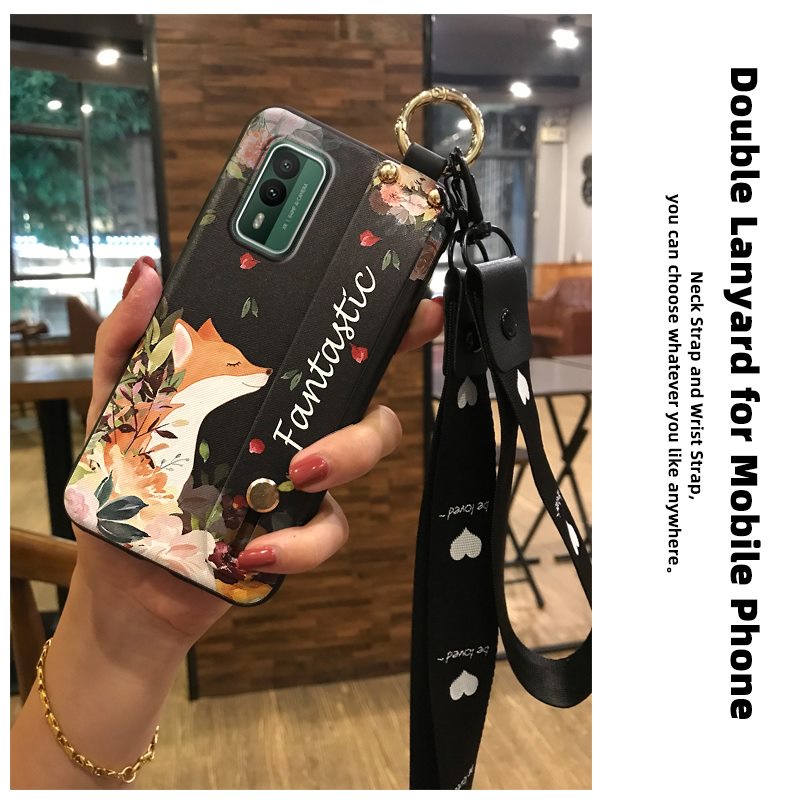 shockproof-flower-phone-case-for-nokia-xr21-kickstand-protective-silicone-durable-wristband-phone-holder-wrist-strap-back-cover
