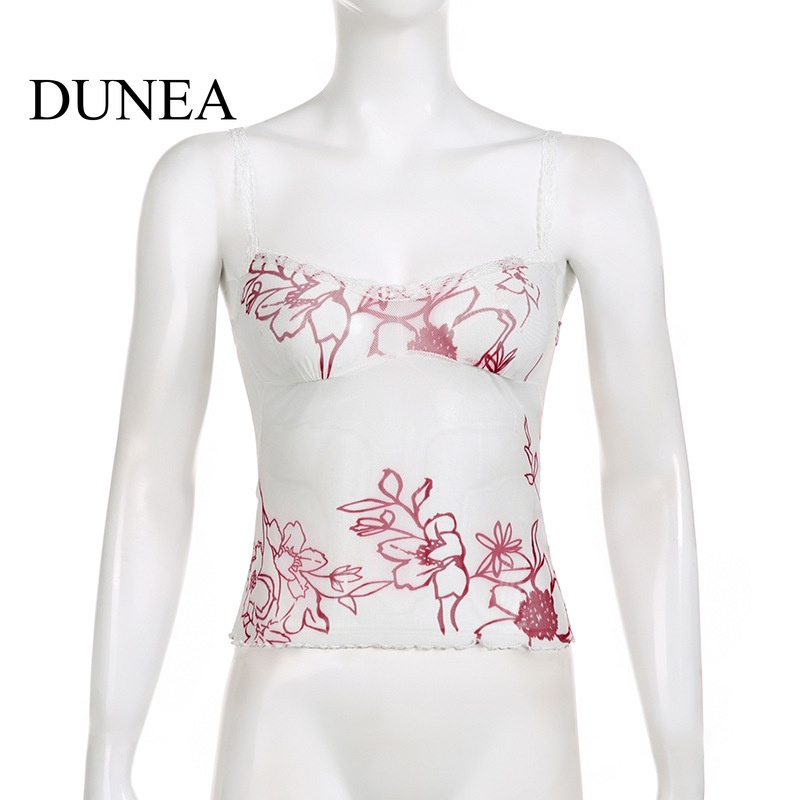dunea-ผู้หญิง-เซ็กซี่-ฤดูร้อน-พิมพ์ลายดอกไม้-ตัดต่ํา-คอวี-ตาข่าย-เสื้อกล้าม