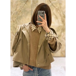 TSQN CEL Beaute 2023 autumn and winter New pocket decorative metal button design fashion all-match loose hooded short trench coat