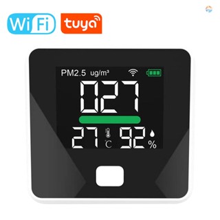 {fash} Tuya WIFI 3 in 1 เครื่องตรวจจับความชื้น อุณหภูมิ ฝุ่น PM2.5 แบตเตอรี่ต่ํา สําหรับบ้าน สํานักงาน รถยนต์