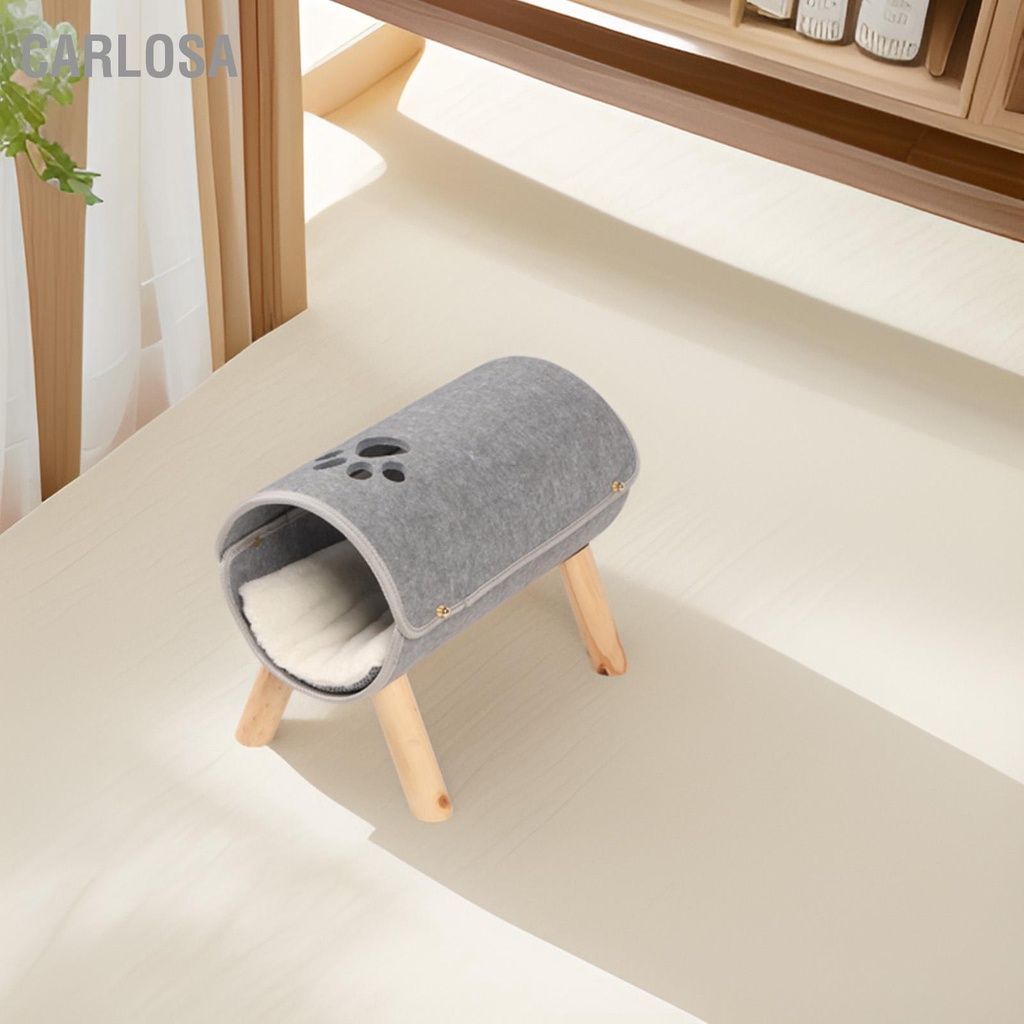 carlosa-เตียงอุโมงค์แมวขาไม้ยกสูง-cat-tunnel-soft-felt-plush-pad-inside-pet-bed-for-indoor