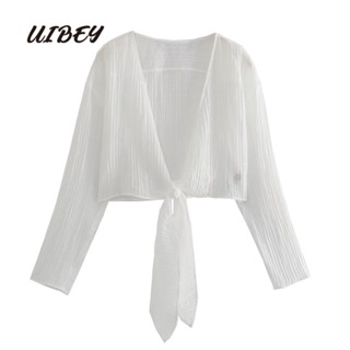 Uibey เสื้อเชิ้ต คอวี สีพื้น อเนกประสงค์ 7751