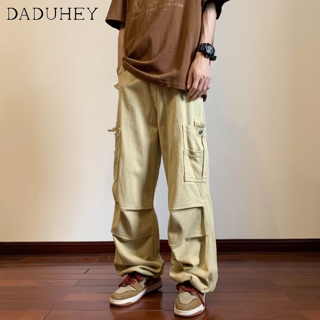 daduhey-mens-hong-kong-style-multi-pocket-all-matching-cargo-pants-2023-new-loose-straight-pure-color-casual-pants