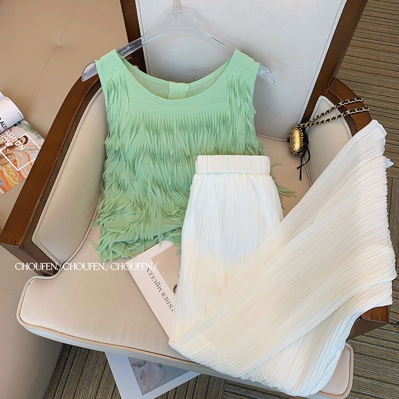 xiaoxiang-ชุดเสื้อกั๊ก-กางเกงขากว้าง-สองส่วน-แฟชั่นฤดูร้อน-สําหรับผู้หญิง