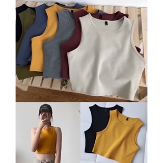 YY46 สีพร้อมส่ง เสื้อครอปแขนกุดผ้านุ่ม ไม่บาง 🌈  | ผ้าร่องเล็ก กระชับสัดส่วน