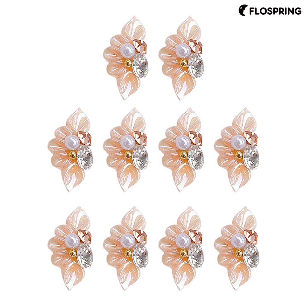 flospring-ไข่มุกเทียมเรซิ่น-รูปดอกไม้-3d-แวววาว-หลากสี-สําหรับตกแต่งเล็บ-diy-10-ชิ้น