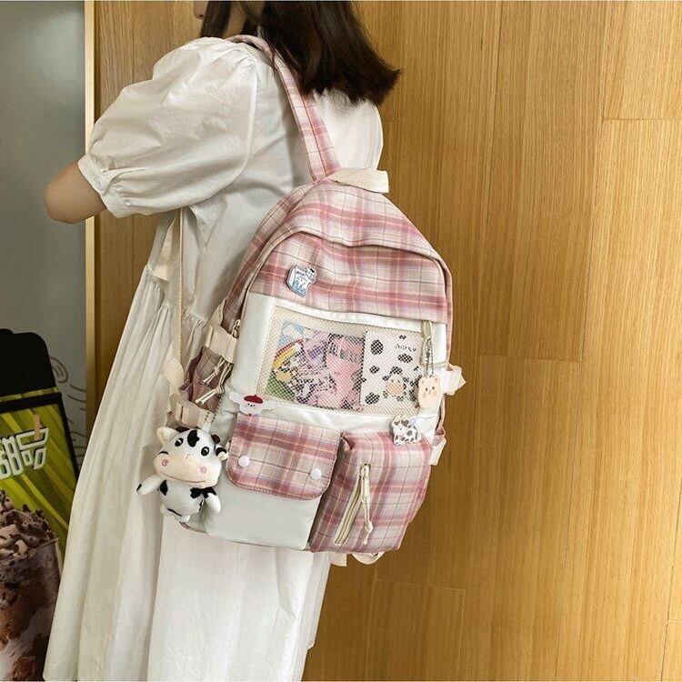 just-star-กระเป๋าเป้หญิง-กระเป๋านักเรียนหญิงเวอร์ชั่นเกาหลีฮาราจูกุออลจังนักเรียนมัธยมนักเรียนมัธยมลายสก๊อต-ins-น่ารักกระเป๋าเป้สะพายหลังความจุขนาดใหญ่
