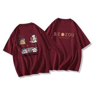 เสื้อยืดคอกลม แขนสั้น พิมพ์ลายการ์ตูนน่ารัก สไตล์เกาหลี เหมาะกับฤดูร้อน สําหรับผู้หญิง และคู่รัก