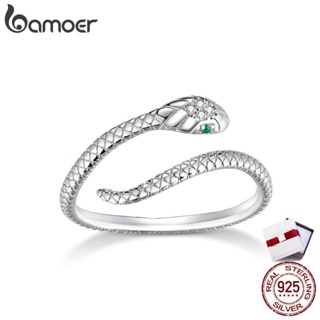 Bamoer Genuine 925 Sterling Silver Snake Size Open Adjustable Finger Rings for Women Statement Wedding Jewelry SCR666