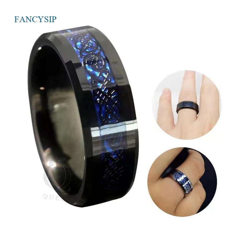 fancy-ผู้ชาย-สีดํา-แปรงบันได-ขอบ-แหวนทังสเตน-ร่องสีฟ้า-ผู้ชาย-แหวนแต่งงาน-เครื่องประดับ