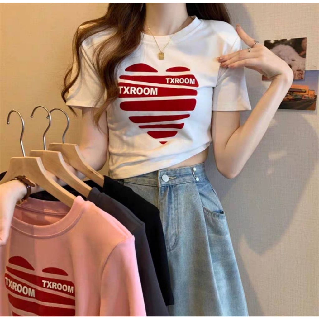 chaifshopp-เสื้อยืดสกรีนลายหัวใจ-oversize-สีหวาน-น่ารัก-พร้อมส่ง-c012