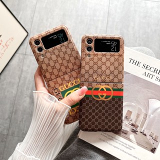 เคสโทรศัพท์มือถือแบบนิ่ม กันกระแทก ลาย GG สีน้ําตาล หรูหรา สําหรับ Samsung Galaxy Z Flip 4 3 5G Z Flip 3 Flip4