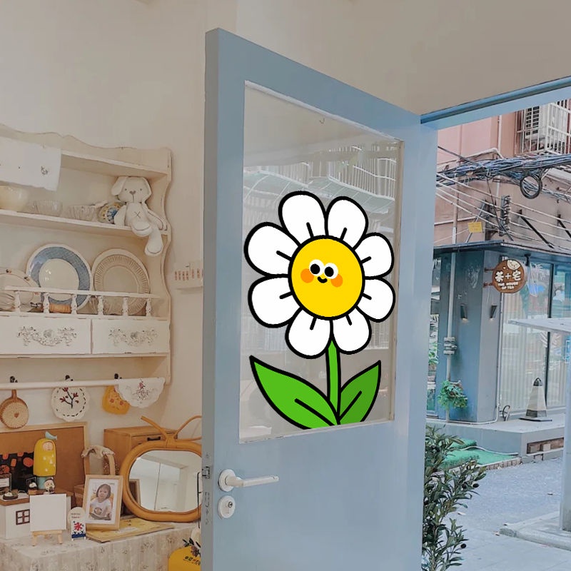 สติกเกอร์-ลายการ์ตูนดอกไม้-แบบสร้างสรรค์-สําหรับติดตกแต่งกระจก-ประตู-ร้านกาแฟ-ร้านชานม-หน้าต่าง