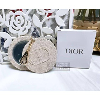 พวงกุญแจ จี้กระจกแต่งหน้า Dior ผ้าฝ้าย และผ้าลินิน ทรงกลม ขนาดเล็ก แบบพกพา