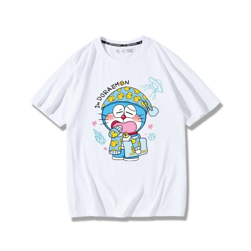 ราคาถูก-doraemon-เสื้อยืดอะนิเมะชายและหญิงอินเทรนผ้าฝ้ายแท้การ์ตูนอะนิเมะโดราเอมอนโดราเอมอนเสื้อยืดแขนสั้น-เสื้อคู่