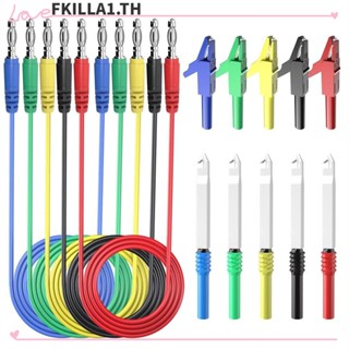Faccfki ชุดโพรบทดสอบสายไฟ PVC ปากจระเข้ 4 มม. โพรบทดสอบมัลติมิเตอร์ 100 ซม. ทองแดงบริสุทธิ์ CAT III1000V 10A 15 ชิ้น